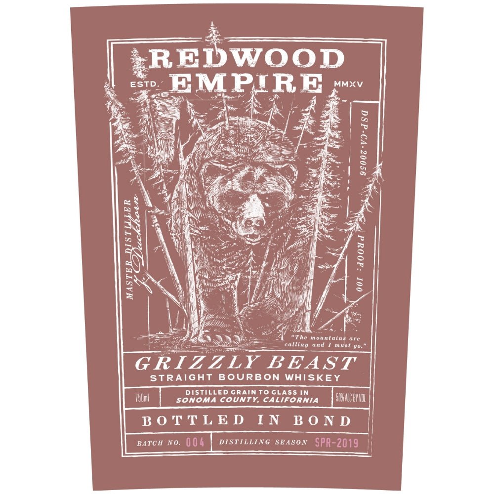 Redwood Empire Grizzly Beast Straight Bourbon Batch 004 Bourbon Whiskey Redwood Empire Whiskey   