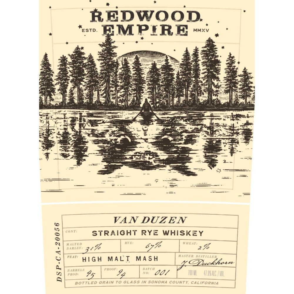 Redwood Empire Van Duzen Straight Rye Whiskey Rye Whiskey Redwood Empire Whiskey   