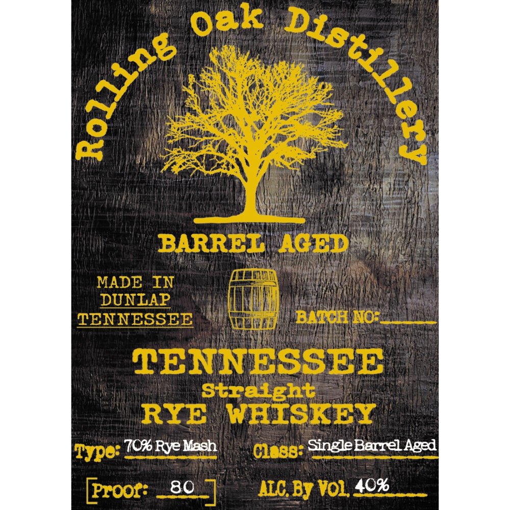 Rolling Oak Distillery Barrel Aged Tennessee Straight Rye Rye Whiskey Rolling Oak Distillery   