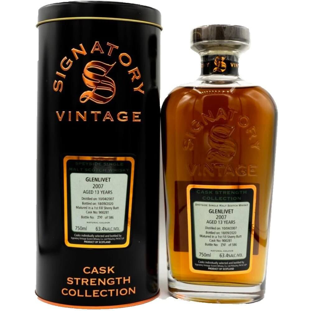 Signatory Cask Strength 2007 Glenlivet 13 Year Speyside Single Malt Scotch Whisky Scotch Signatory