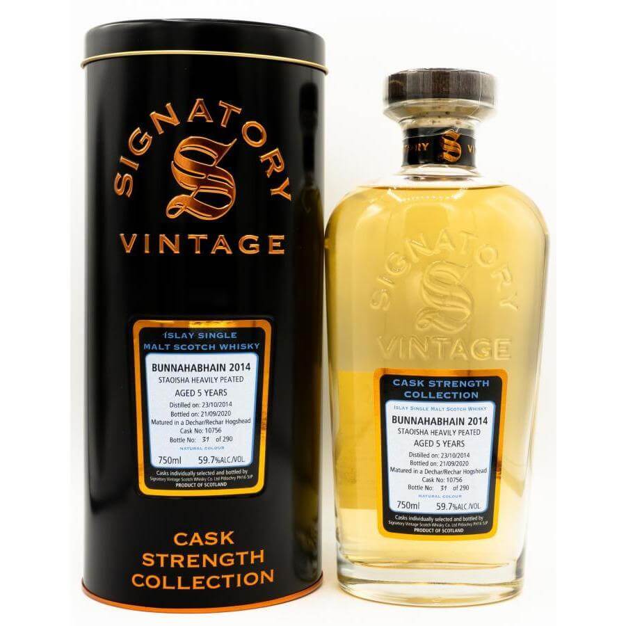 Signatory Cask Strength 2014 Bunnahabhain 5 Year Islay Single Malt Scotch Whsiky Scotch Signatory