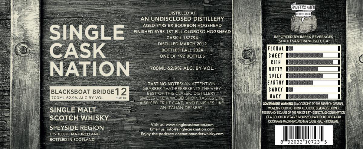 Single Cask Nation Blacksboat Bridge 12-Year Single Malt Scotch Whisky Single Malt Scotch Whisky Single Cask Nation   