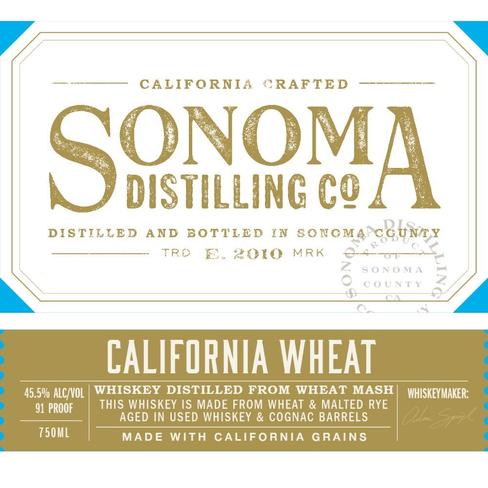 Sonoma California Wheat Whiskey Wheat Whiskey Sonoma Distilling Company   