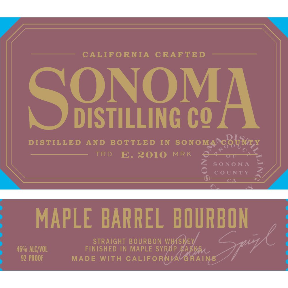 Sonoma Distilling Maple Barrel Bourbon Bourbon Sonoma Distilling Company   