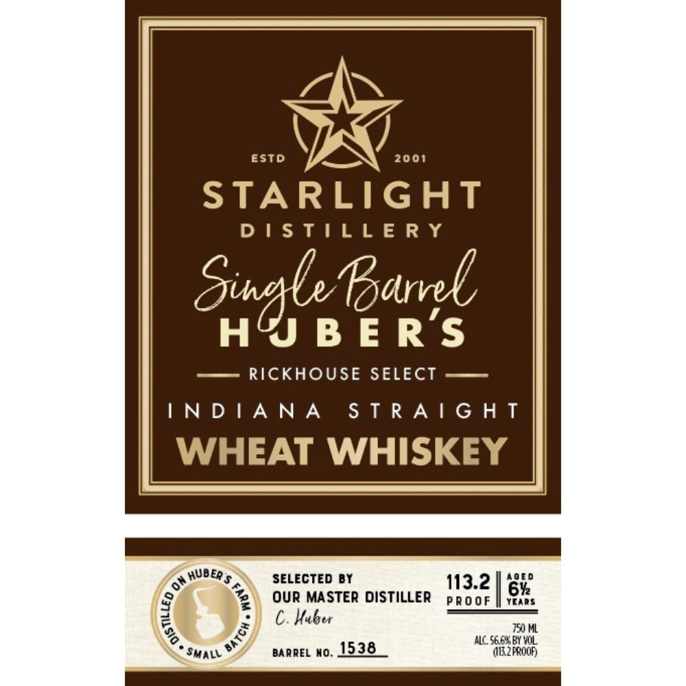 Starlight Huber's Indiana Straight Wheat Whiskey Wheat Whiskey Starlight Distillery   