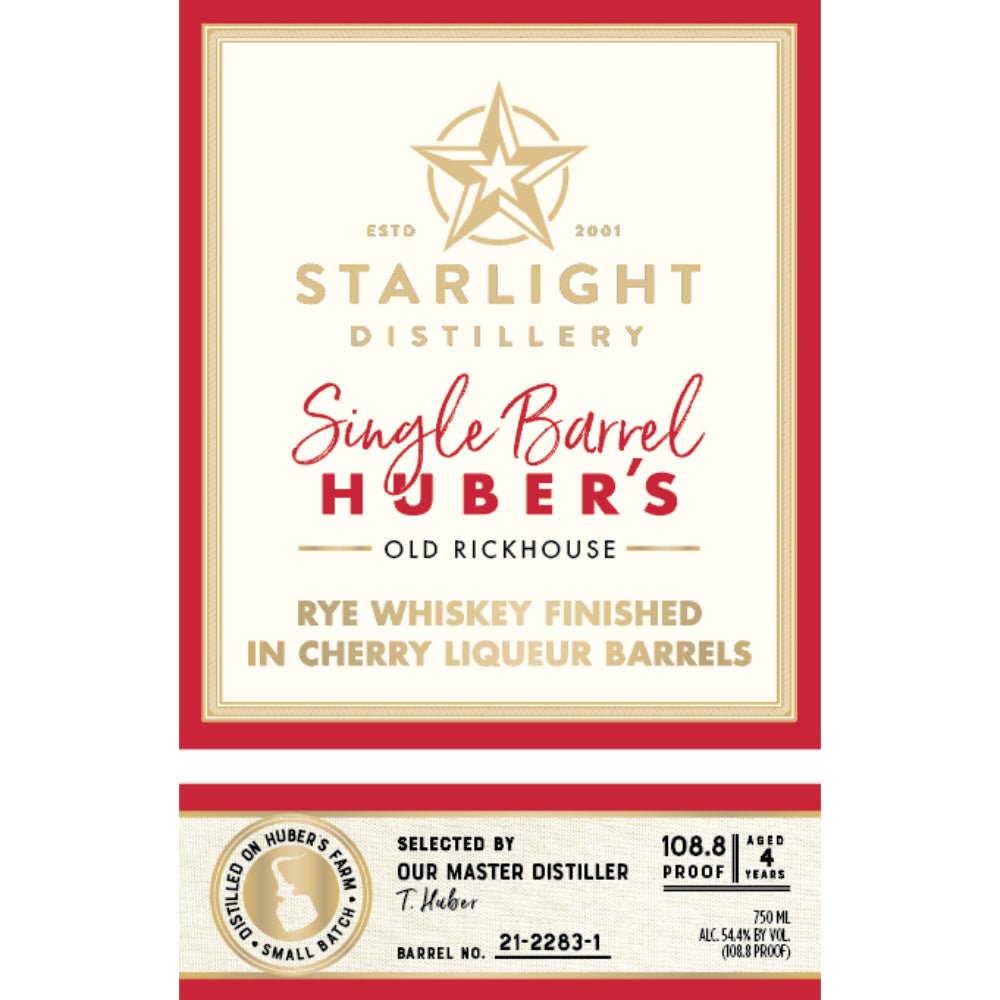 Starlight Huber’s Rye Finished in Cherry Liqueur Barrels Rye Whiskey Starlight Distillery   