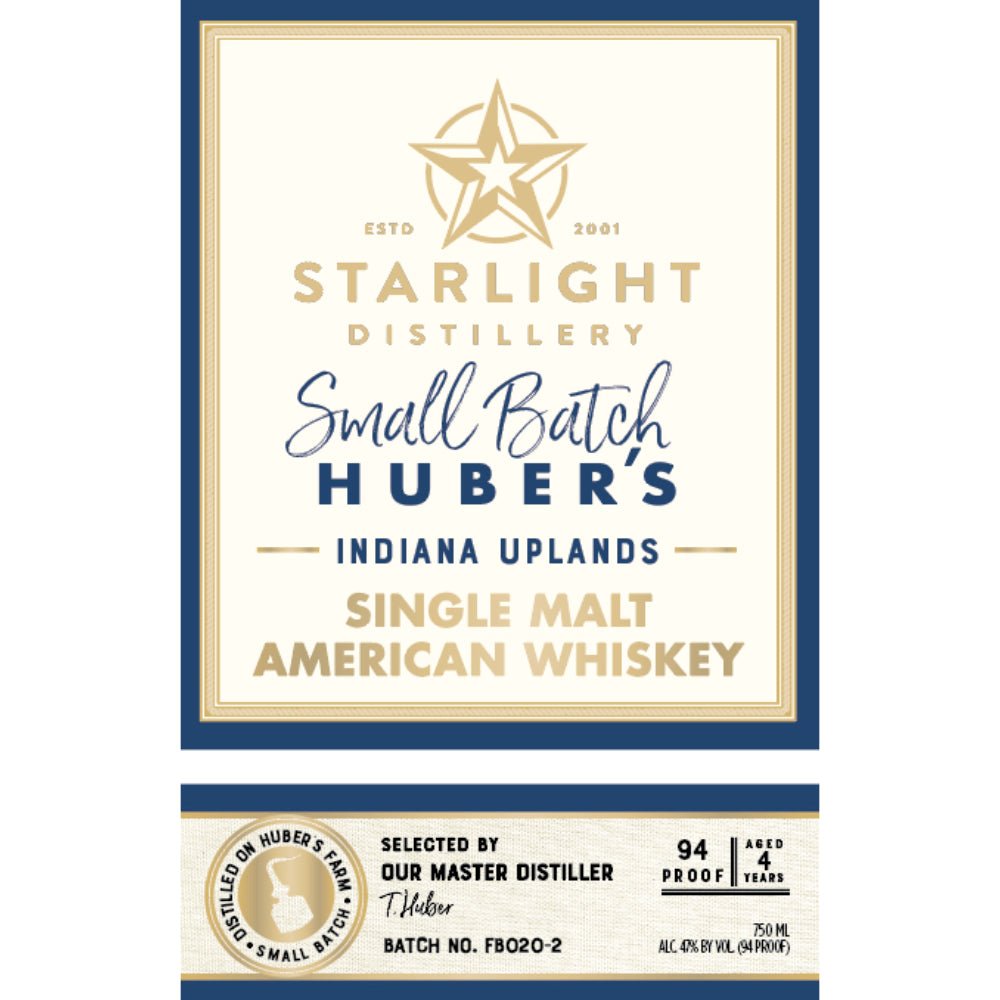 Starlight Small Batch Huber's Indiana Uplands Single Malt American Whiskey American Whiskey Starlight Distillery   