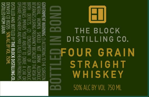 The Block Distilling Co. Four Grain Straight Whiskey Bottled in Bond 750ml  The Block Distilling Co   