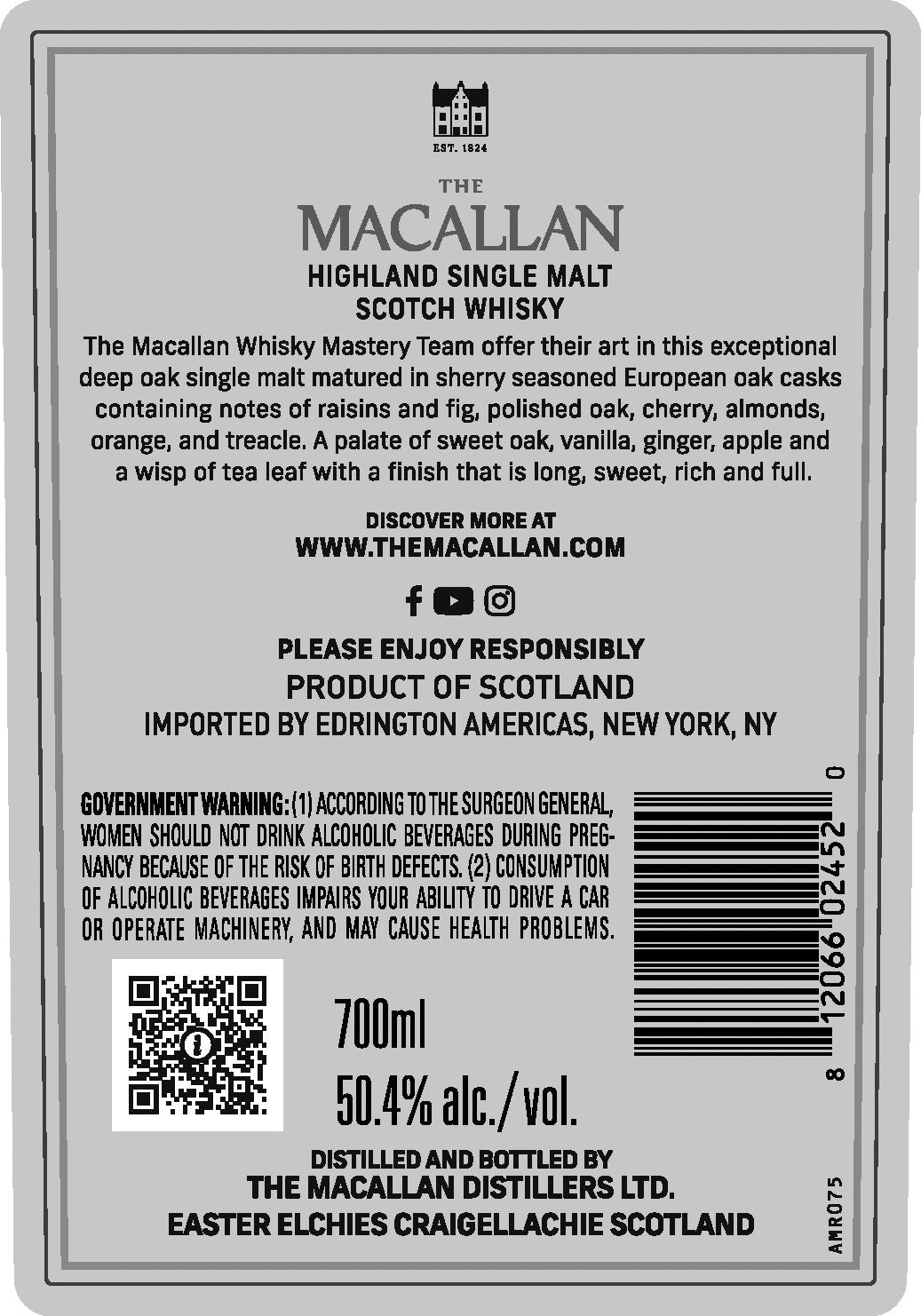 The Macallan Highland Single Malt Scotch Whisky 700ml Single Malt Scotch Whisky The Macallan   