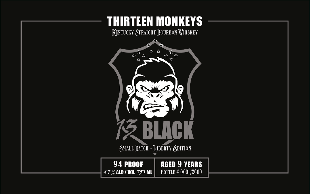 Thirteen Monkeys 13 Black Liberty Edition Kentucky Straight Bourbon Whiskey 9 Years Straight Bourbon Whiskey Thirteen Monkeys   