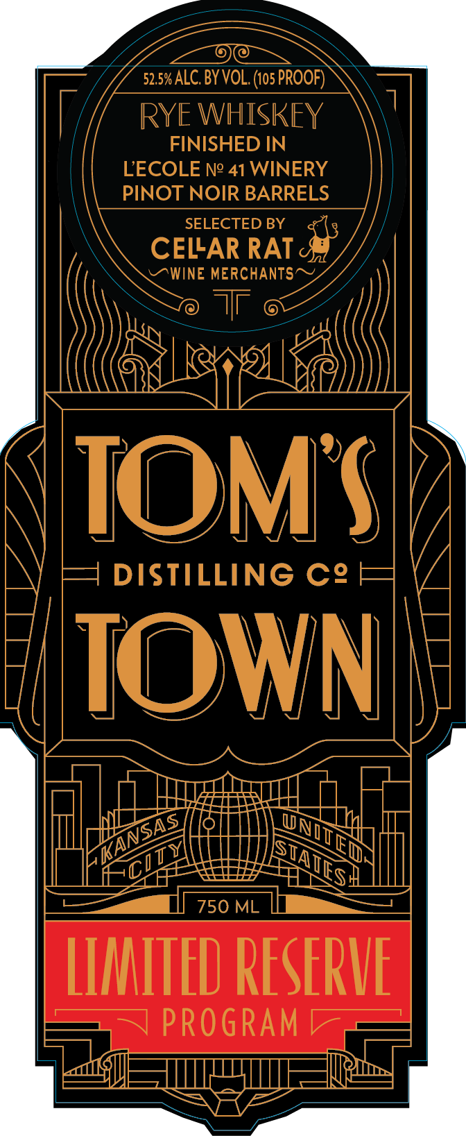 Tom's Town Rye Whiskey Pinot Noir Barrel Finish Limited Reserve Rye Whiskey Tom's Town Distilling Co.   