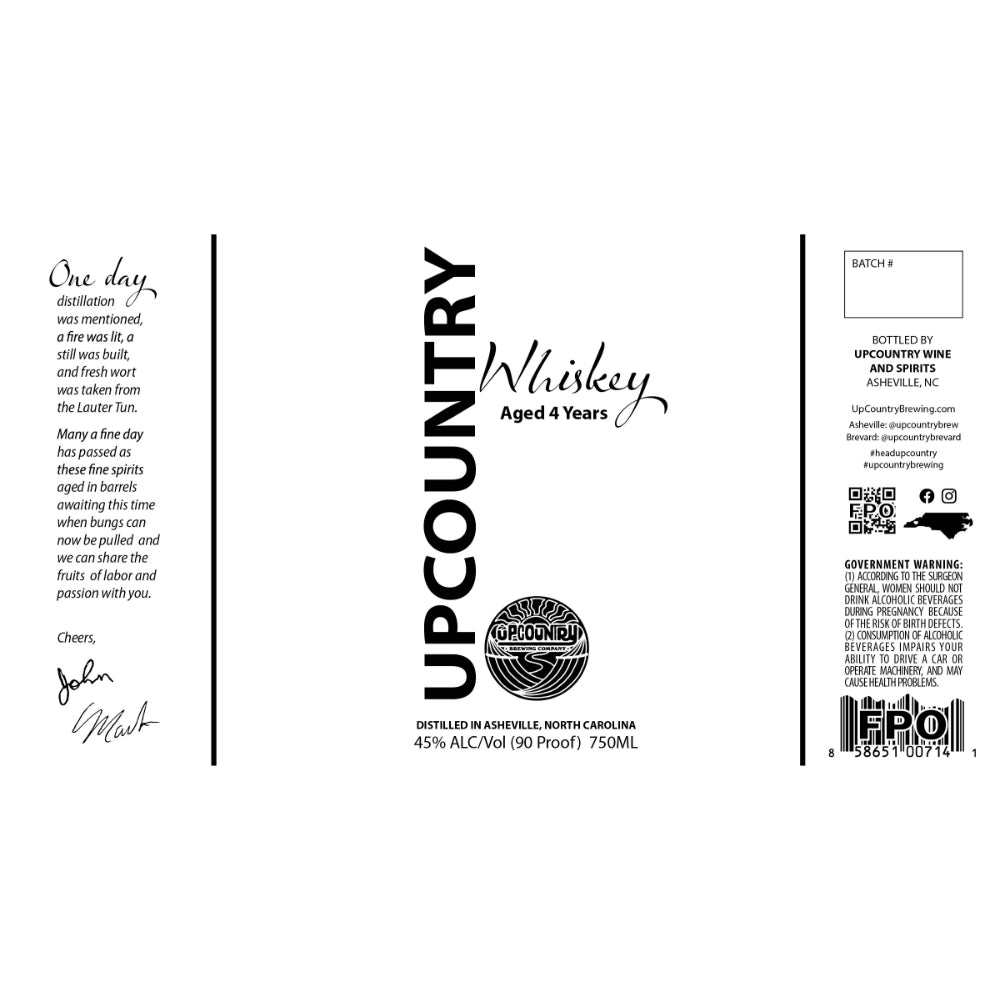 Upcountry 4 Year Old Whiskey American Whiskey Upcountry Brewing