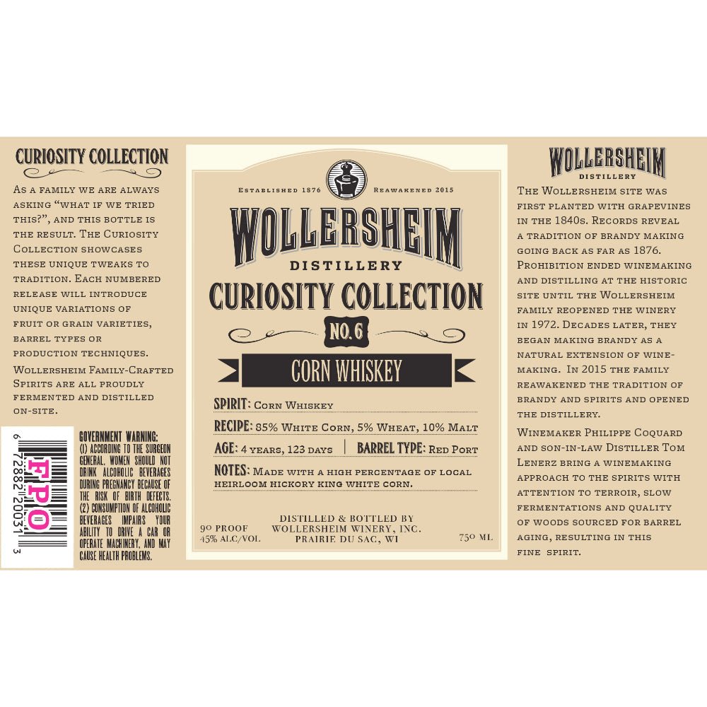 Wollersheim Curiosity Collection No. 6 Corn Whiskey American Whiskey Wollersheim Distillery