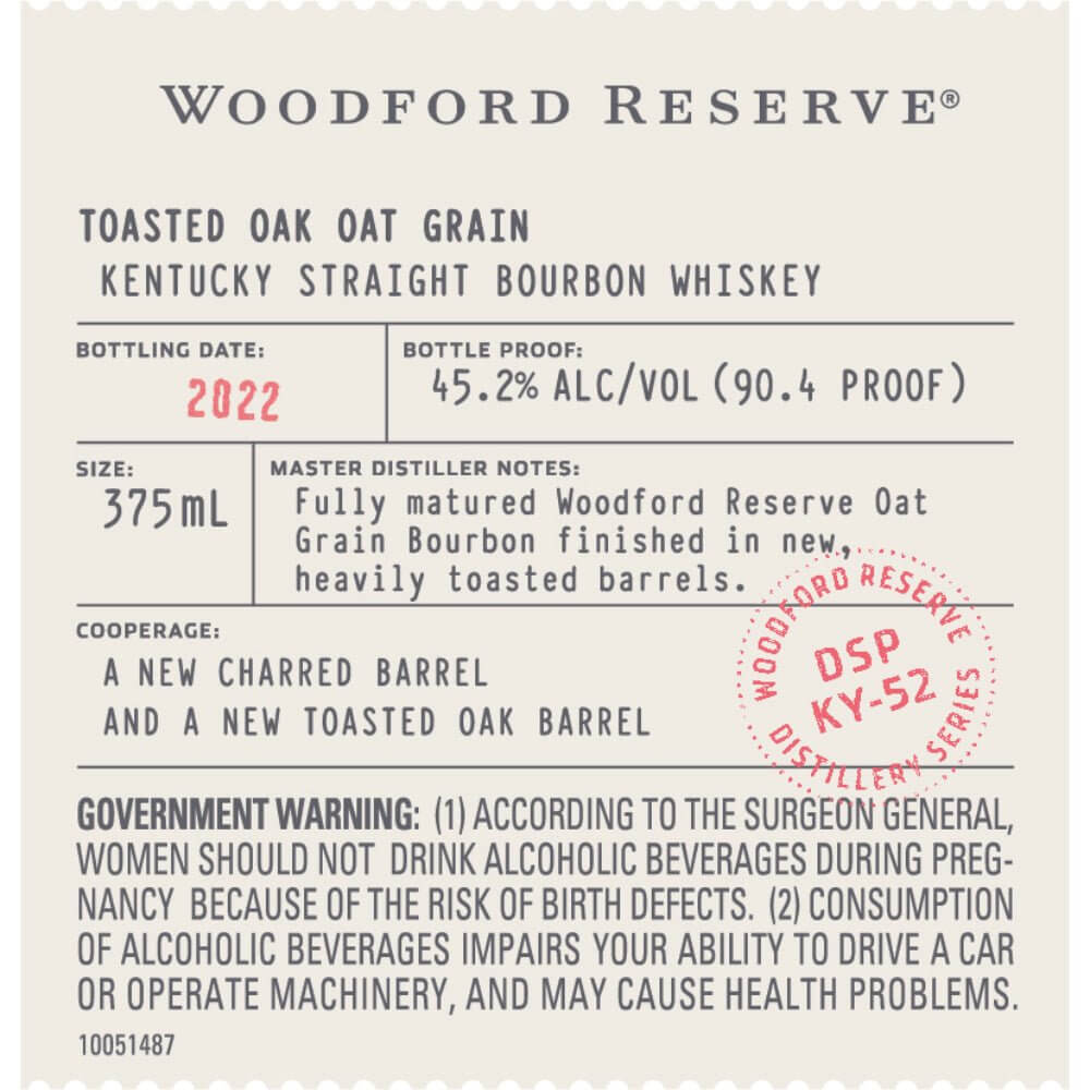 Woodford Reserve Toasted Oak Oat Grain Bourbon Bourbon Woodford Reserve